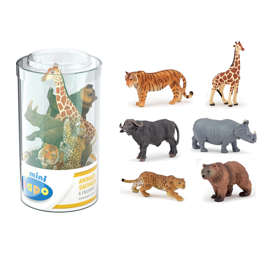 Mini PLUS Sauvages Lot 2 (Tube, 6 pcs) Papo en PVC, Collection MINI PAPO, jouet éducatif idéal pour enfants
