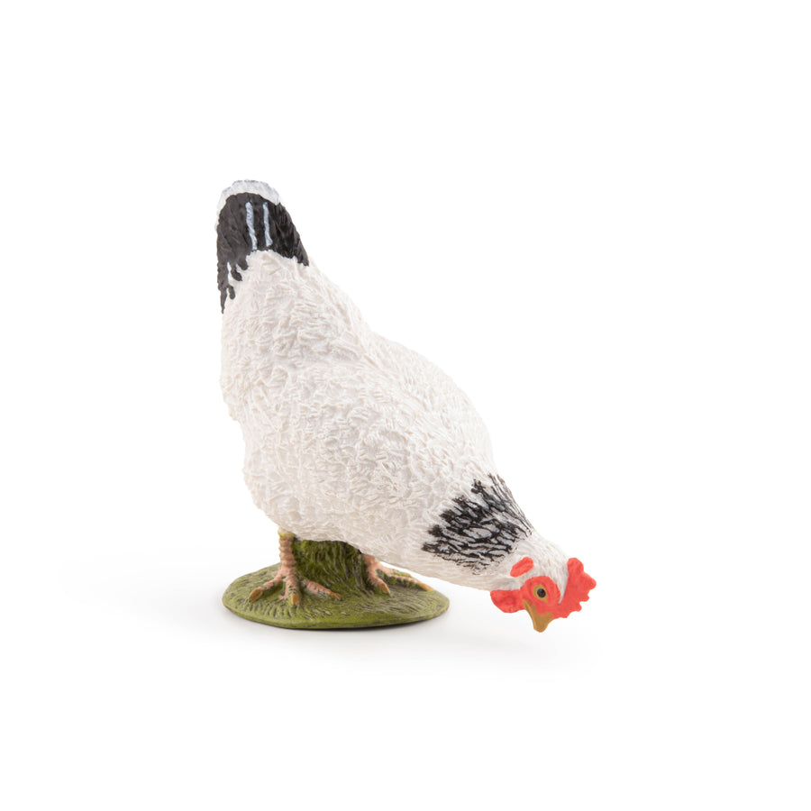 Figurine Poule blanche picorant Papo en PVC, thème basse-cour, Collection Vie à la ferme, jouet éducatif idéal pour enfants et collectionneurs